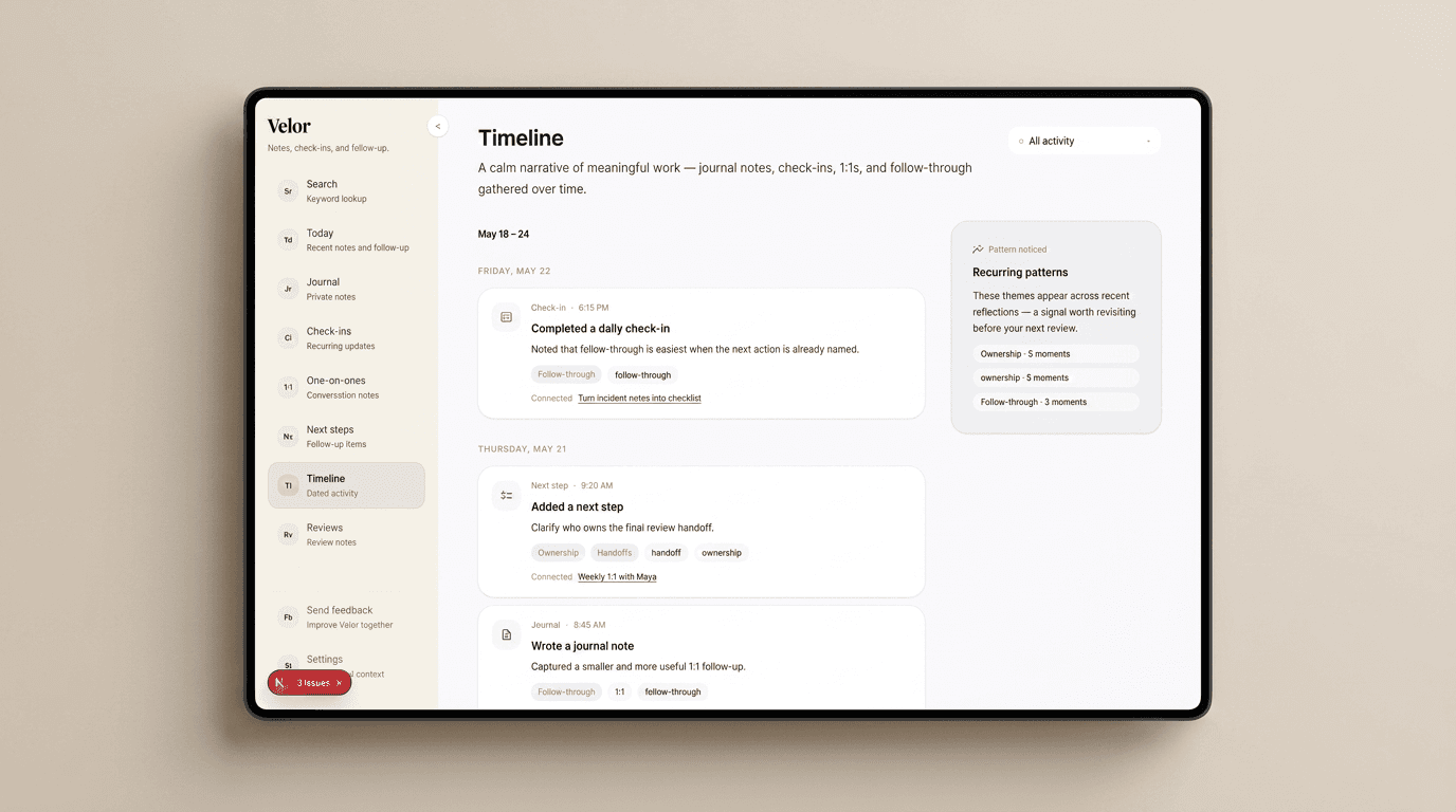 Velor timeline view